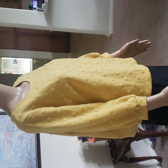 Anthropologie w5 L mustard yellow quarter balloon sleeve raised dot pattern - Picture 5 of 6